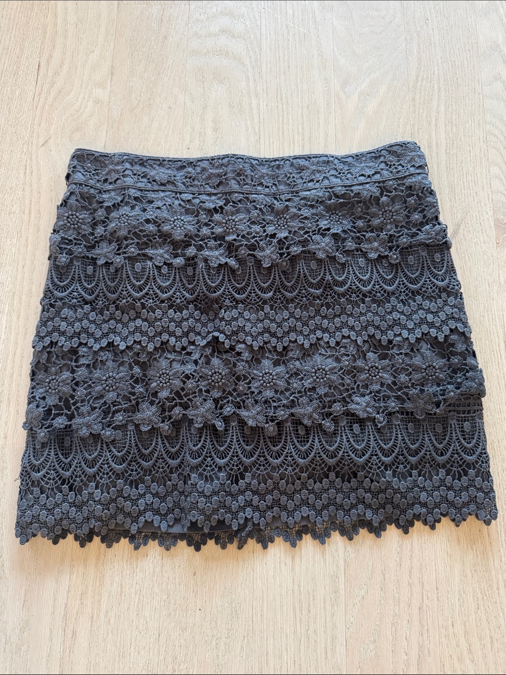 American Eagle Outfitters Charcoal Floral Lace Tiered Mini Skirt